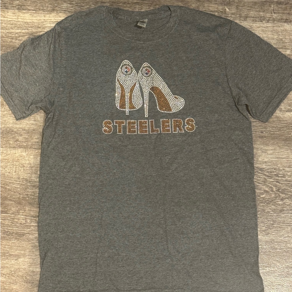 Women’s bedazzled Steelers Tshirt size M for sale. Never worn.